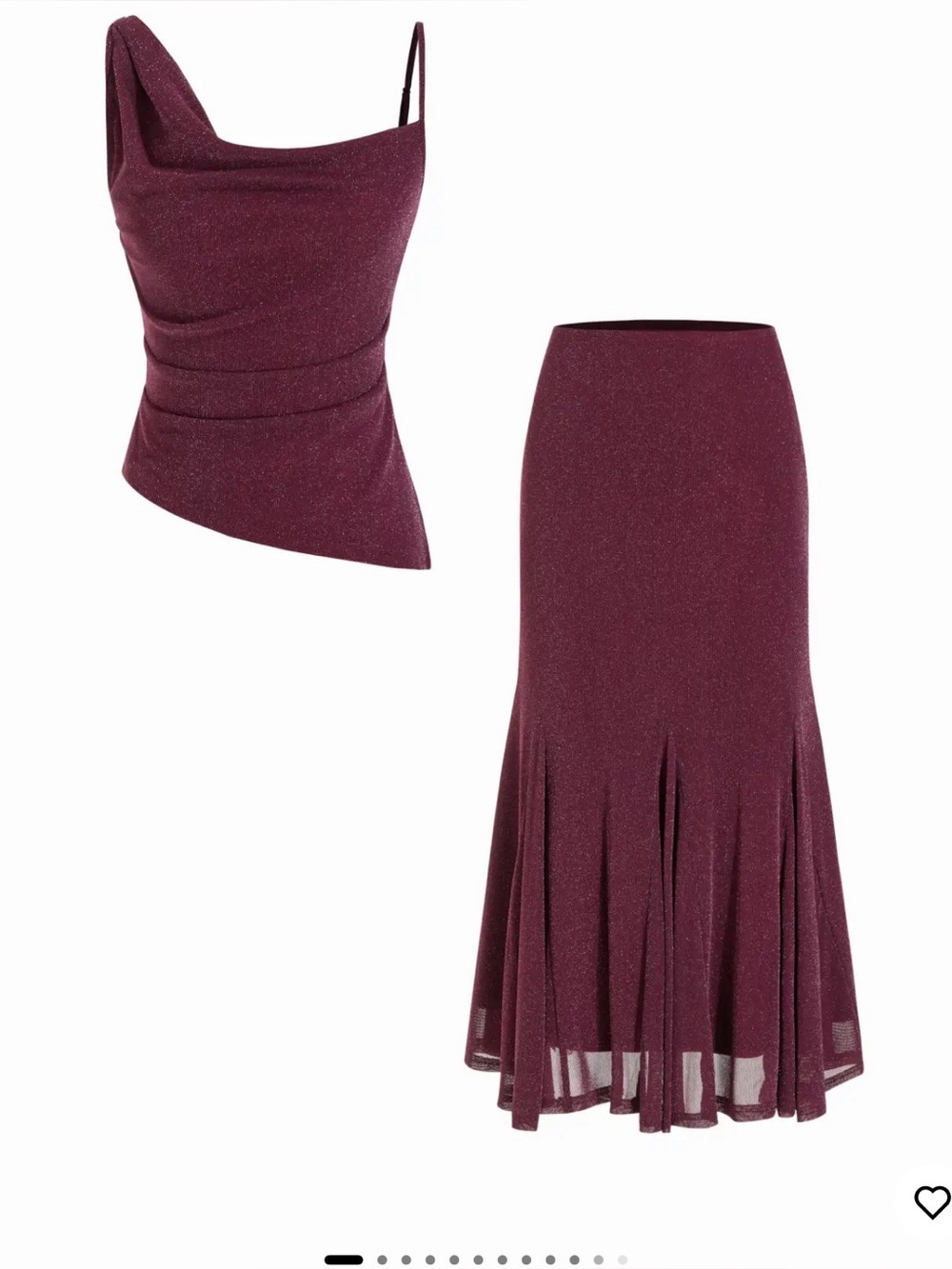 Women’s Sparkle Burgundy Draped Midi skirt and top